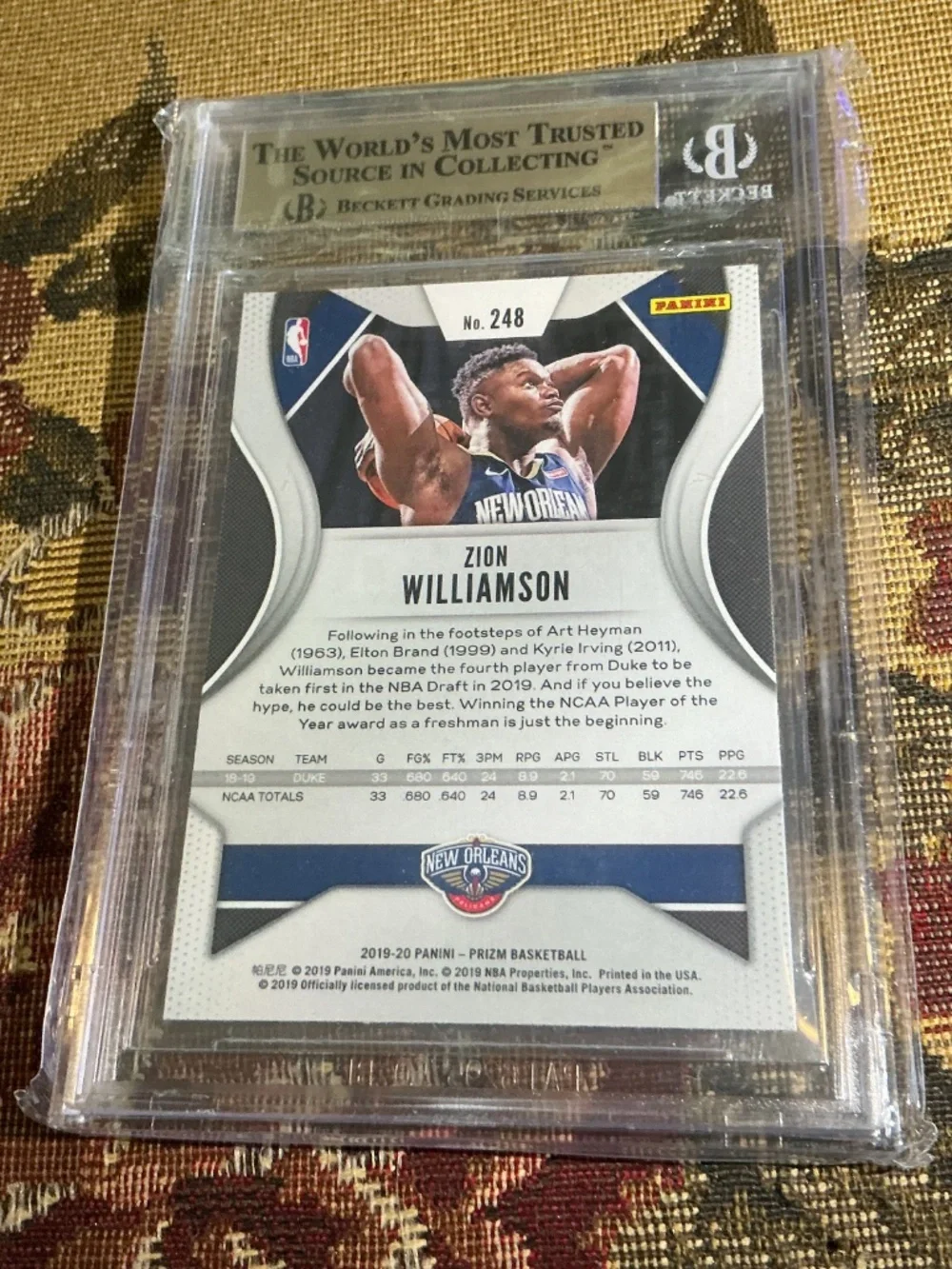 Zion Williamson 2019-20 Panini Prizm Rookie #248 Graded BGS 9.5 GEM MINT